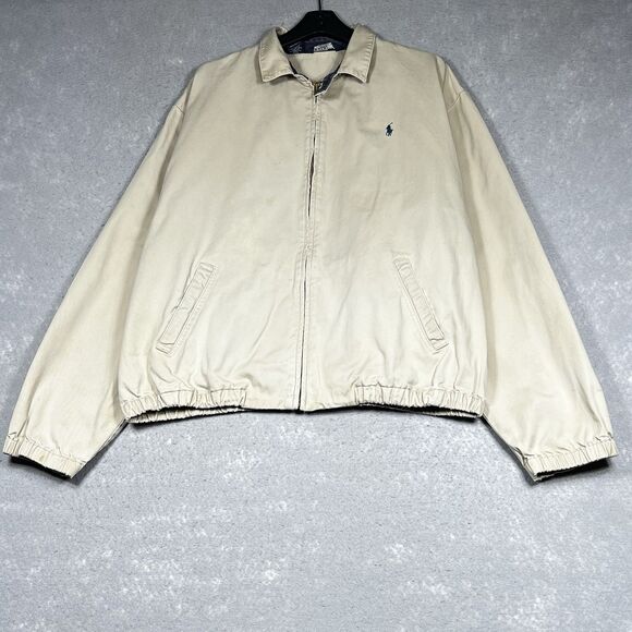 Polo Ralph Lauren Jacket Harrington Bomber Men’s Large Tan Full Zip MADE in USA - Picture 1 of 13